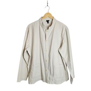 Eileen Fisher Khaki Collarless Boxy Cotton Button Up Shacket SIze XL